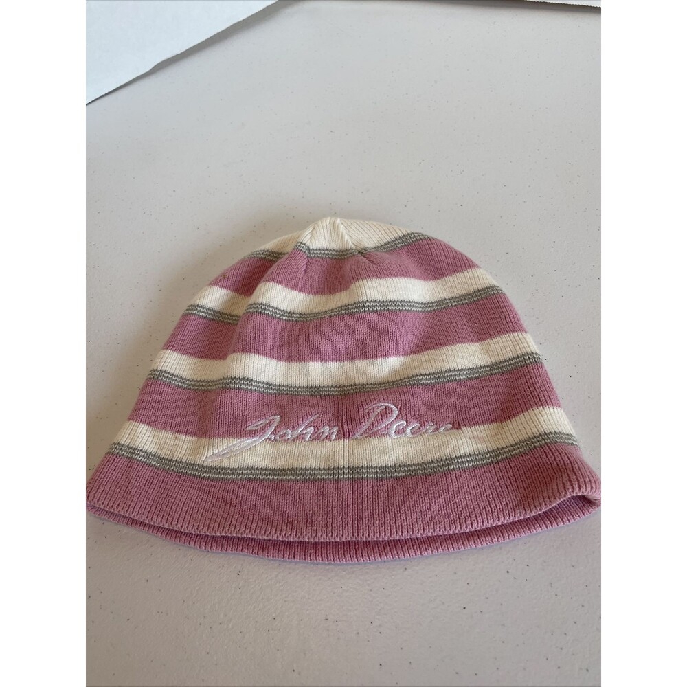 John Deere Pink Reversible Kids Girls Winter Beanie Knit Cap Hat One Size 2 In 1